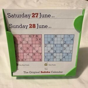 Green Sudoku Calendar pages with holder and crossword puzzle